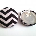 Black And White Chevron Large Button Earrings