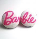 Barbie Pink And White Button Earrings
