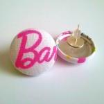 Barbie Pink And White Button Earrings