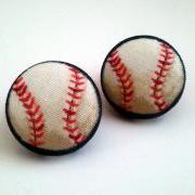 Baseball softball red off white navy blue button earrings
