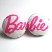 Barbie pink and white button earrings