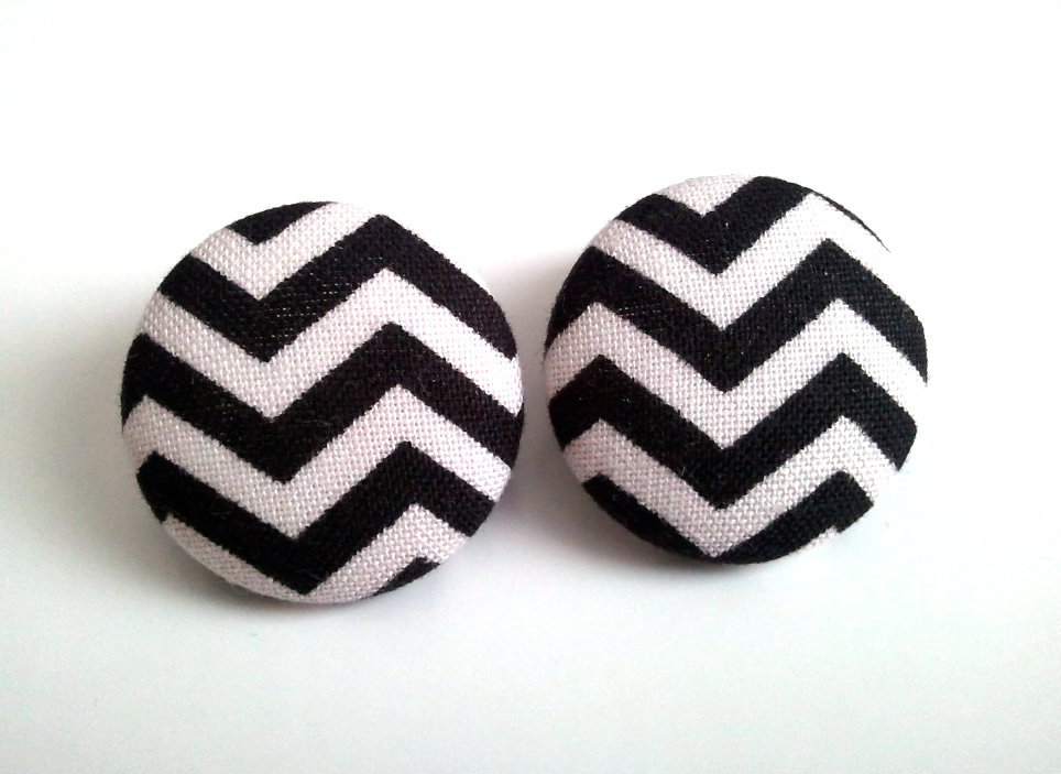 Black And White Chevron Large Button Earrings